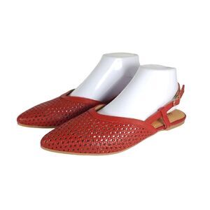 Antonio De Faria Women’s US8,5 EU 39 Red Leather Perforated Slingback Flats